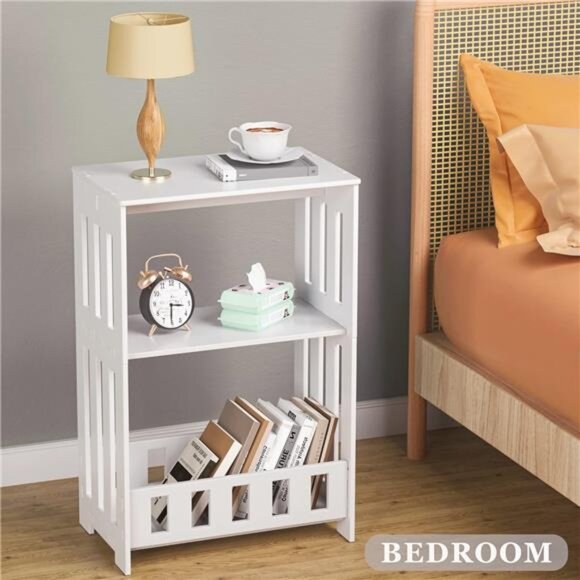 3 Tier Side Table Night Stand, Narrow End Table with Display Shelf, Small - Picture 2 of 16